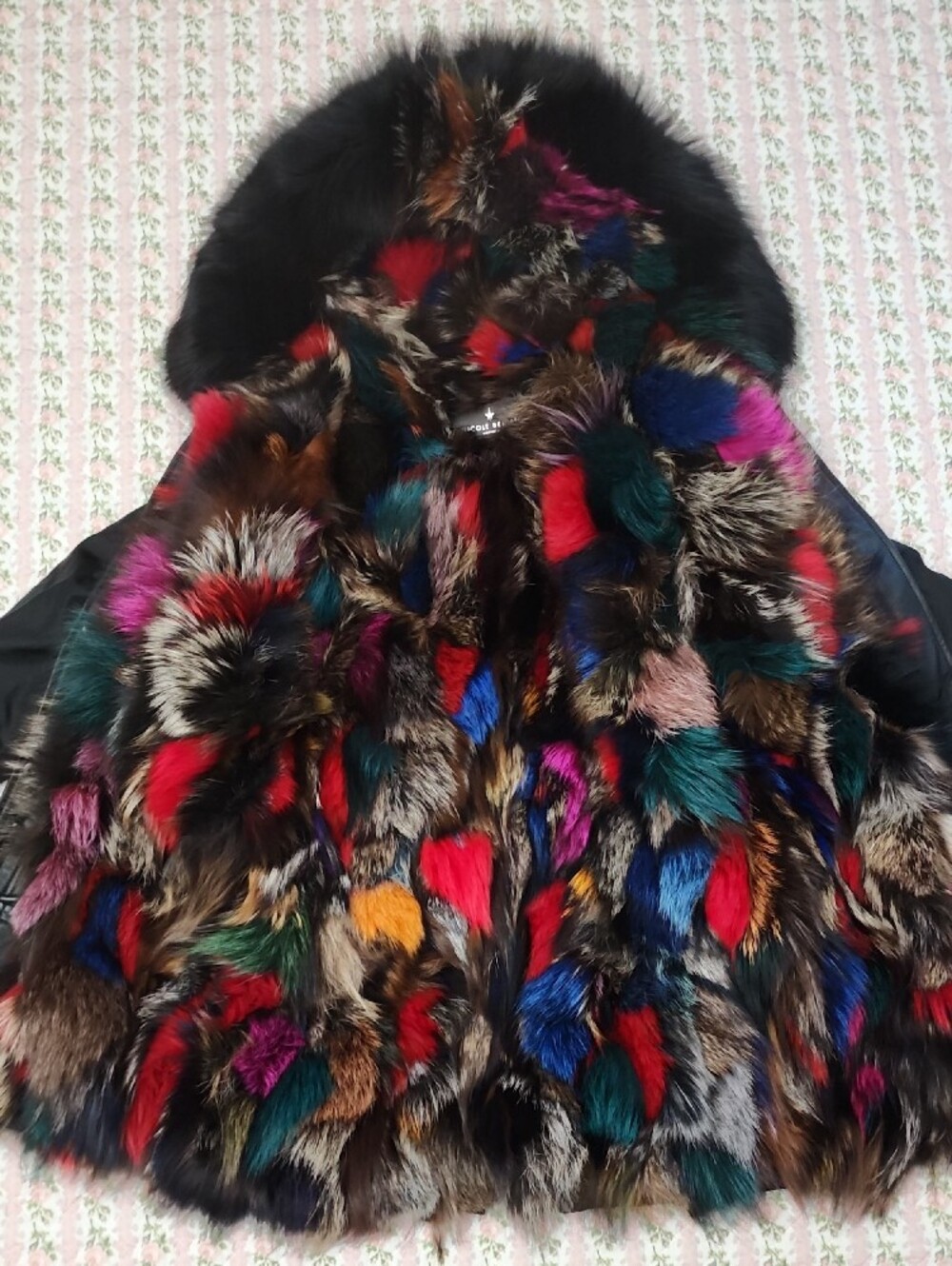 NWT Nicole Benisti Belleville Multicolor Fox Fur Lined Black Parka Jacket XS